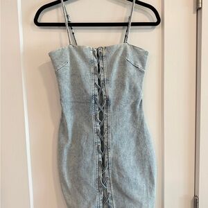 Selfie Leslie Denim Lace-Up Mini Dress